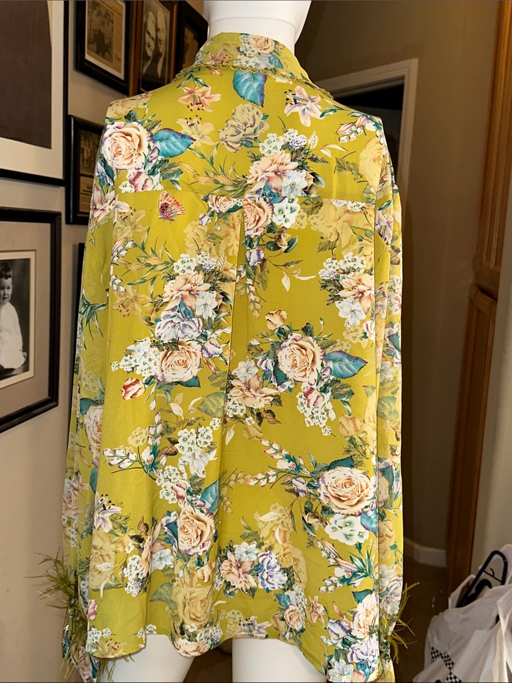 POL Floral Button-Up Blouse in Chartreuse with Multi-Color Flowers - Picture 5 of 9